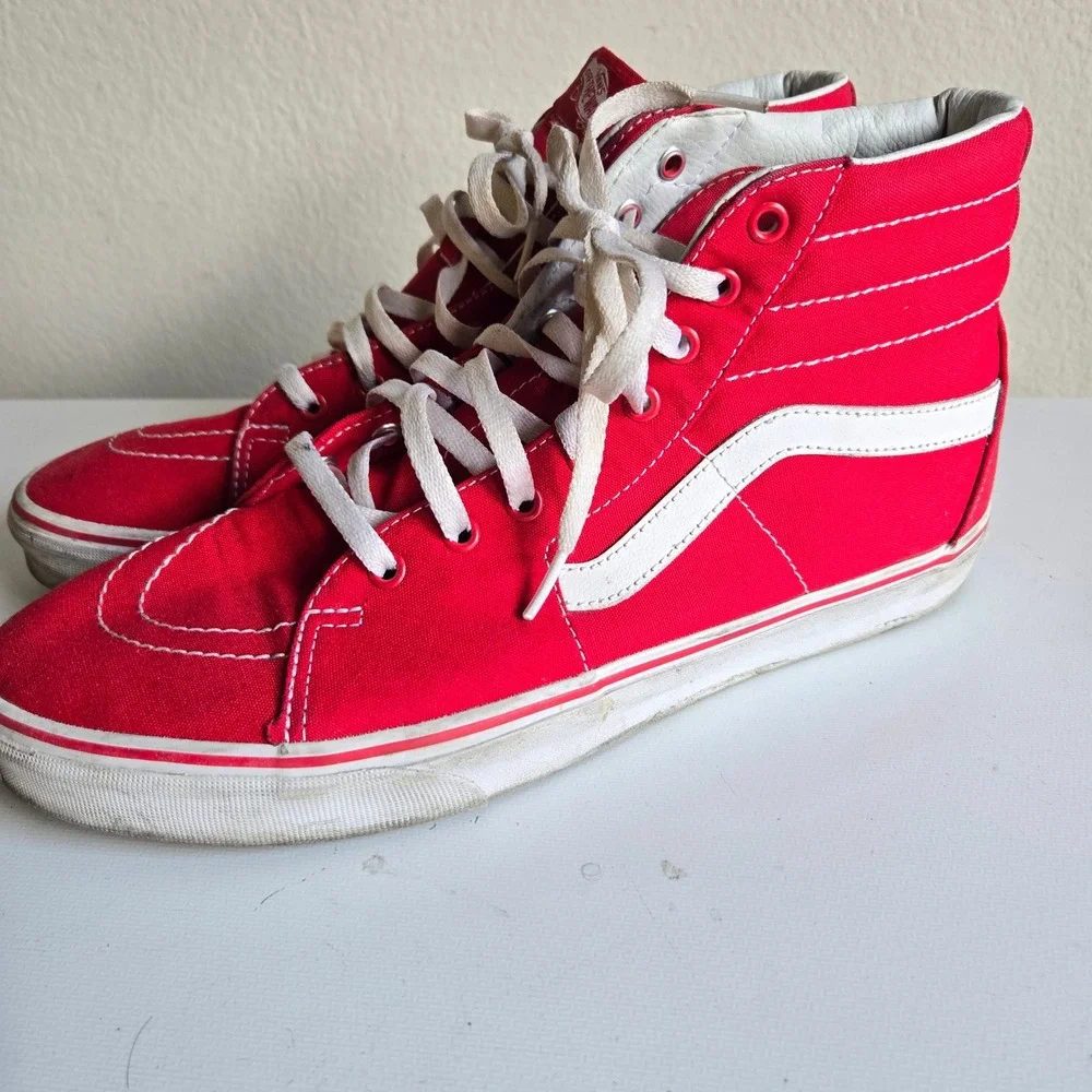 Vans Sk8-Hi Red Canvas High Top Sneakers Mens Size 12 White Stripe Formula One